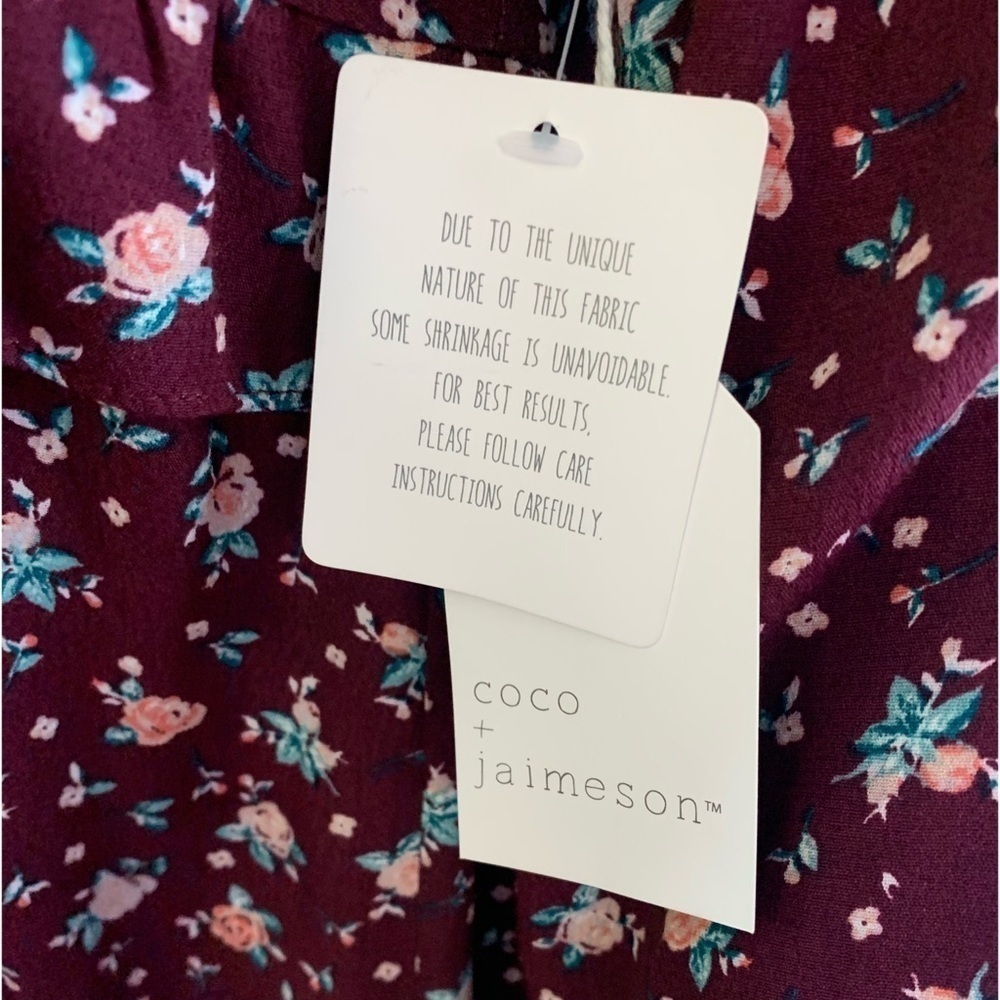 Coco and Jaimeson Burgundy Floral Babydoll Dress - Picture 15 of 16